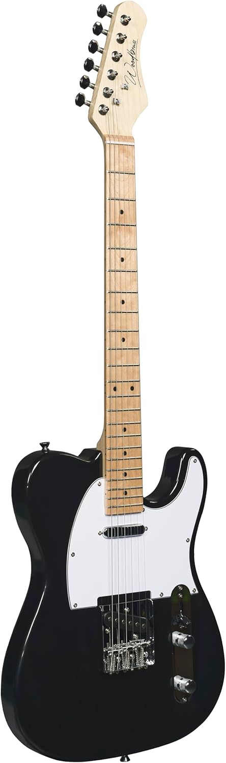 Woodbrass TL100 Elektrische Gitaar Zwart - Veelzijdige Gitaar Ideaal voor Beginners - Lichaam T-vorm Amerikaanse Linde Esdoorn Toets - Country, Hard, Rock