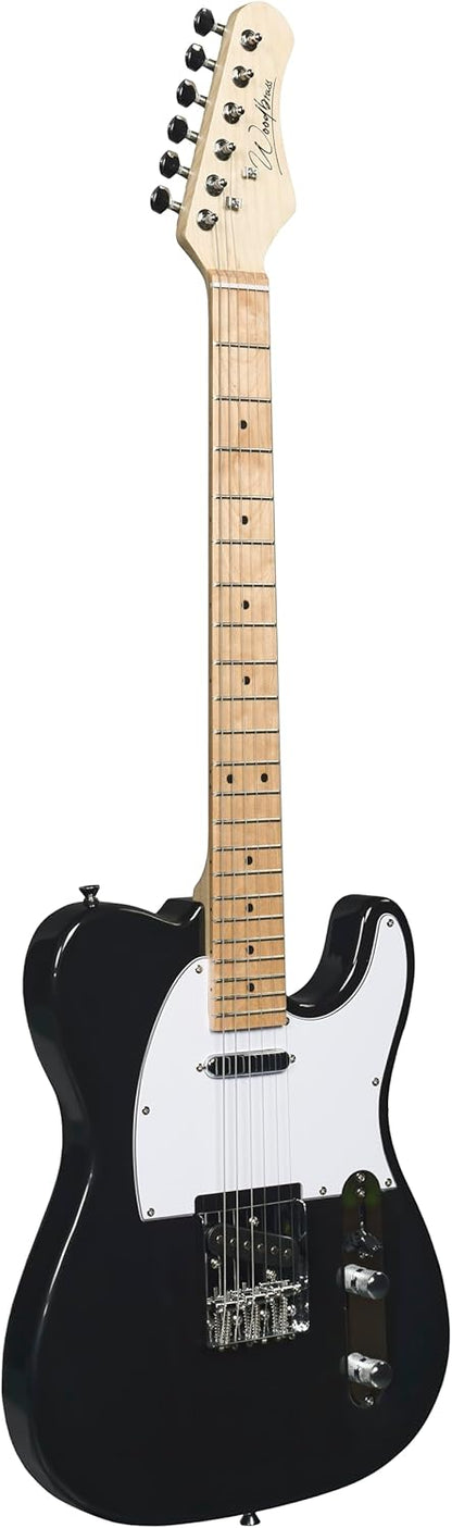 Woodbrass TL100 Elektrische Gitaar Zwart - Veelzijdige Gitaar Ideaal voor Beginners - Lichaam T-vorm Amerikaanse Linde Esdoorn Toets - Country, Hard, Rock