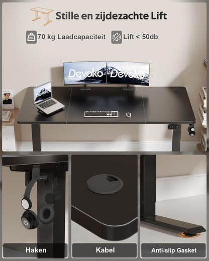 Devoko Electric Height Adjustable Desk, 160 x 60cm, Standing Desk with Memory, Computer Desk, Sit-Stand Desk, for Work, Study, Black