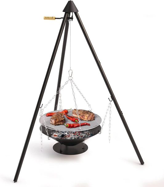 Barbecook driepoot hout BBQ Junko draagbare barbecue met draagtas inbegrepen, 60x60x166cm