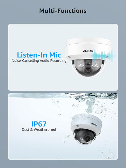 ANNKE C800 Dome 4K Ultra HD PoE Bewakingscamera, H.265 + 8 MP bewakingscamera, bedraad, video, IP67, buiten, IK10, vandalismebewaking, audio-opname, TF-kaart 256 GB (niet PTZ)