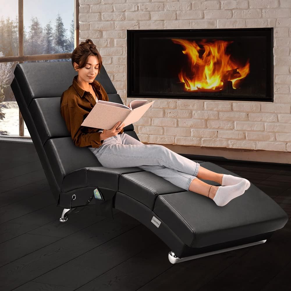 Casaria Relax Chair XXL Massage and Heating Function 186x89x55cm Ergonomic Fabric Upholstered 180 kg Load Capacity Living Room Chaise Longue Relax Chair Black - QUORE