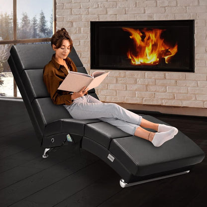 Casaria Relax Chair XXL Massage and Heating Function 186x89x55cm Ergonomic Fabric Upholstered 180 kg Load Capacity Living Room Chaise Longue Relax Chair Black - QUORE