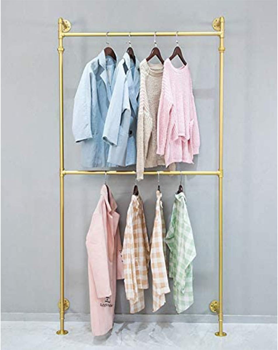 Moderne Eenvoudige Industriële Metalen Pijp Opknoping Staven Kleding Kledingstukrek, Retail Display Wandmontage Opslag Kleding Opknoping Plank (Goud)