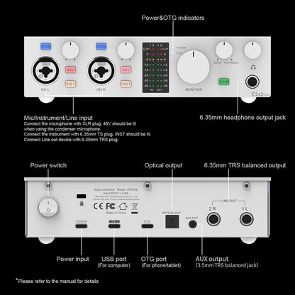 E2x2 OTG, USB-audio-interface met directe smartphone-aansluiting via OTG en SPDIF-uitgangsuitbreiding (wit)