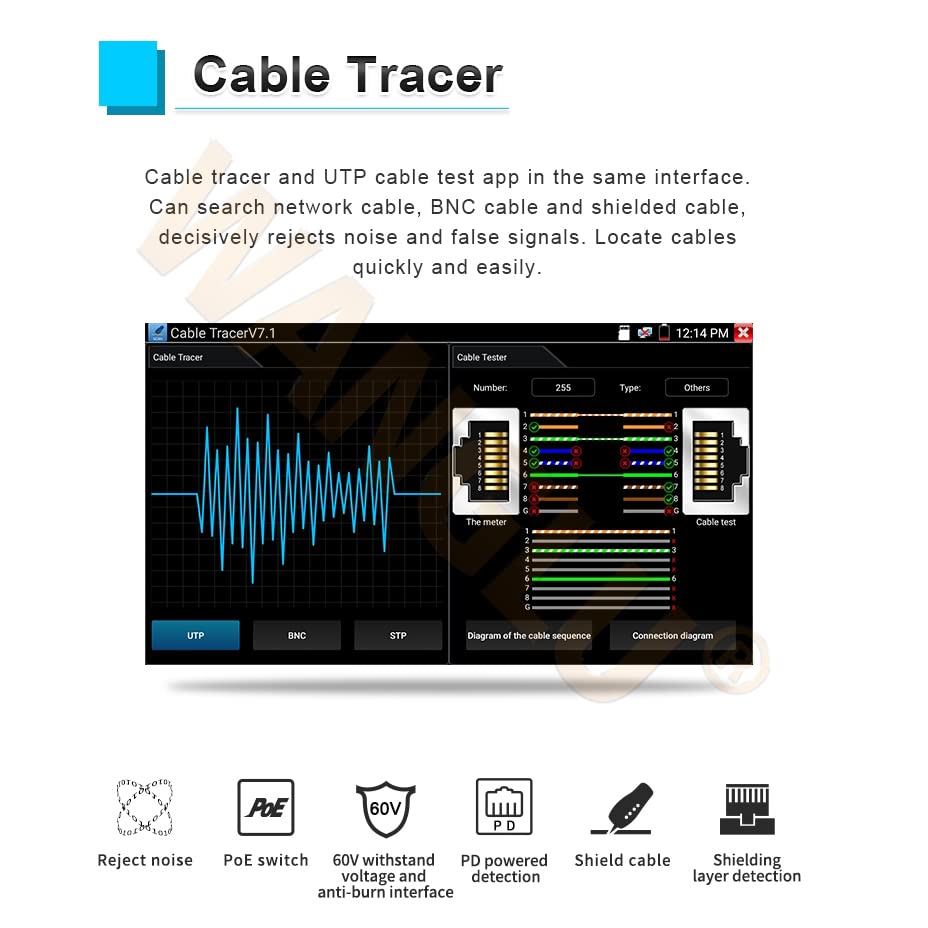 CCTV Tester Monitor 5 Inch Touchscreen IP AHD TVI CVI Camera Tester Analoge Camera Test Ondersteuning POE WIFI PTZ 1080 P H.265 IPC-5100 Plus