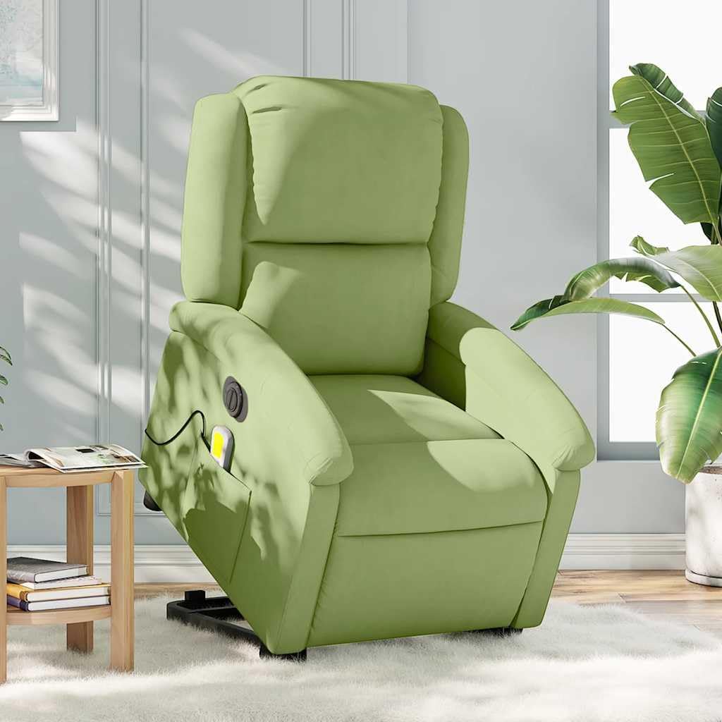 Elektrische Relaxfauteuil – Massagefauteuil – Liftstoel – TV-Fauteuil – Verstelbare Relaxstoel – Lichtgroen Fluweel – 6-Punts Vibratiemassage – Elektrische Opstaan-Ondersteuning
