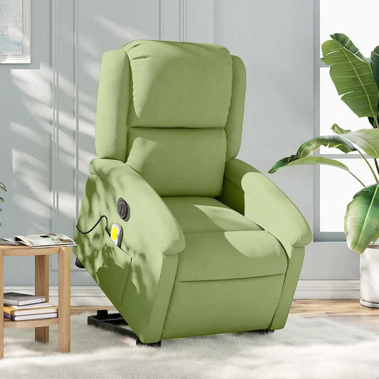 Elektrische Relaxfauteuil – Massagefauteuil – Liftstoel – TV-Fauteuil – Verstelbare Relaxstoel – Lichtgroen Fluweel – 6-Punts Vibratiemassage – Elektrische Opstaan-Ondersteuning
