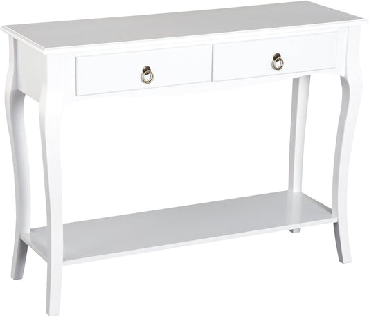 HOMCOM Console table console sideboard with 2 drawers wooden legs corridor white 100x33x75cm - QUORE
