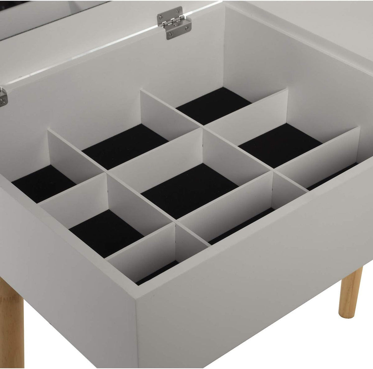 DRW Make-uptafel met 1 lade en spiegel en bank van hout, 80 x 40 x 74 cm, bank 36,5 x 29 x 46 cm (modern wit)
