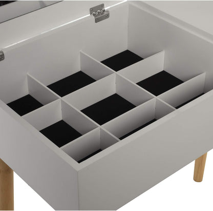 DRW Make-uptafel met 1 lade en spiegel en bank van hout, 80 x 40 x 74 cm, bank 36,5 x 29 x 46 cm (modern wit)