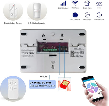 Wolf Guard W4Q-W03 WiFi + 4G draadloos alarmsysteem voor thuis Tuya Smartlife APP Amazon Alexa, met sirene raamdeursensor bewegingsmelder RFID