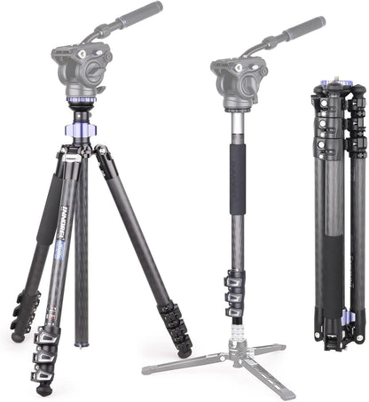 INNOREL MT70C Professionele Statieven, met Half Ball Leveller, zonder vloeistofkop, Koolstofvezel videostatiefset, Snel Flip Lock, Converteerbaar naar Monopod, voor DSLR Camera Video Camcorder