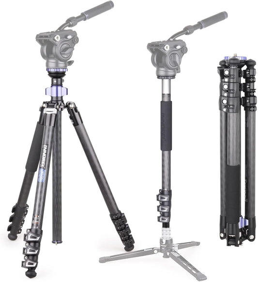 INNOREL MT70C Professionele Statieven, met Half Ball Leveller, zonder vloeistofkop, Koolstofvezel videostatiefset, Snel Flip Lock, Converteerbaar naar Monopod, voor DSLR Camera Video Camcorder