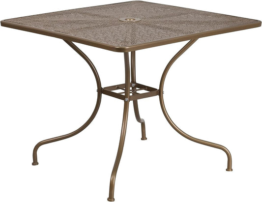Flash Meubels 35,5'' Vierkant Binnen-Outdoor Staal Patio Tafel hedendaags 35.5"D x 35.5"W x 28.75"H Goud