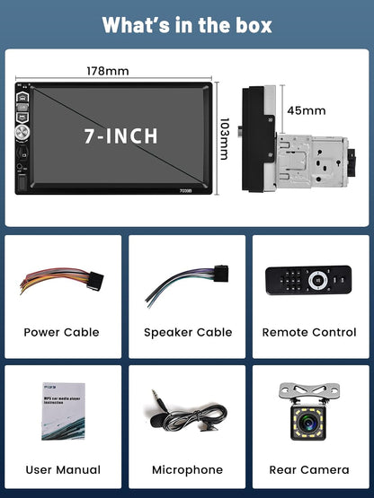 Hikity Autoradio, 1 Din met beeldscherm, draadloze CarPlay Android auto, 7 inch HD touchscreen, stereo, auto, bluetooth, 1 Din met Mirror Link FM-radio, USB TF AUX SWC, achteruitrijcamera + microfoon