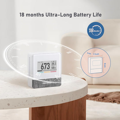 Inkbird Bluetooth CO2 Meter, IAM-T1 Luchtkwaliteitsmeter Thermometer Hygrometer Luchtdruk met Elektronisch Inktscherm, App Monitor, 18 Maanden Batterijduur, voor Thuis, Op Kantoor