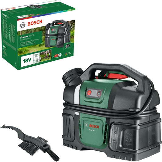 Bosch hogedrukreiniger Fontus 18V-6 Bike Cleaner (draagbaar, 6L watertank, 8 drukstanden, opslag voor slang en spuitpistool)
