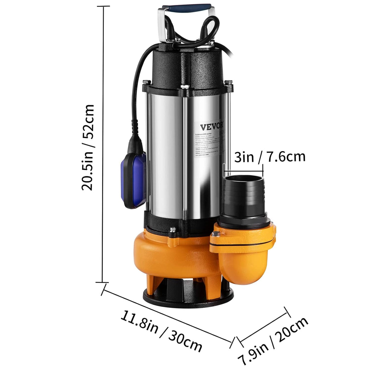 VEVOR Loaded Water Lift Pump, 2200 W, Drain Pump for Charged Water, 1000 L/Min, Vacuum Pump, Swimming Pool, Basement, Septic Tank, Submersible Pump, Submersible Pump, for Pumping Dirty Water, Waste - QUORE