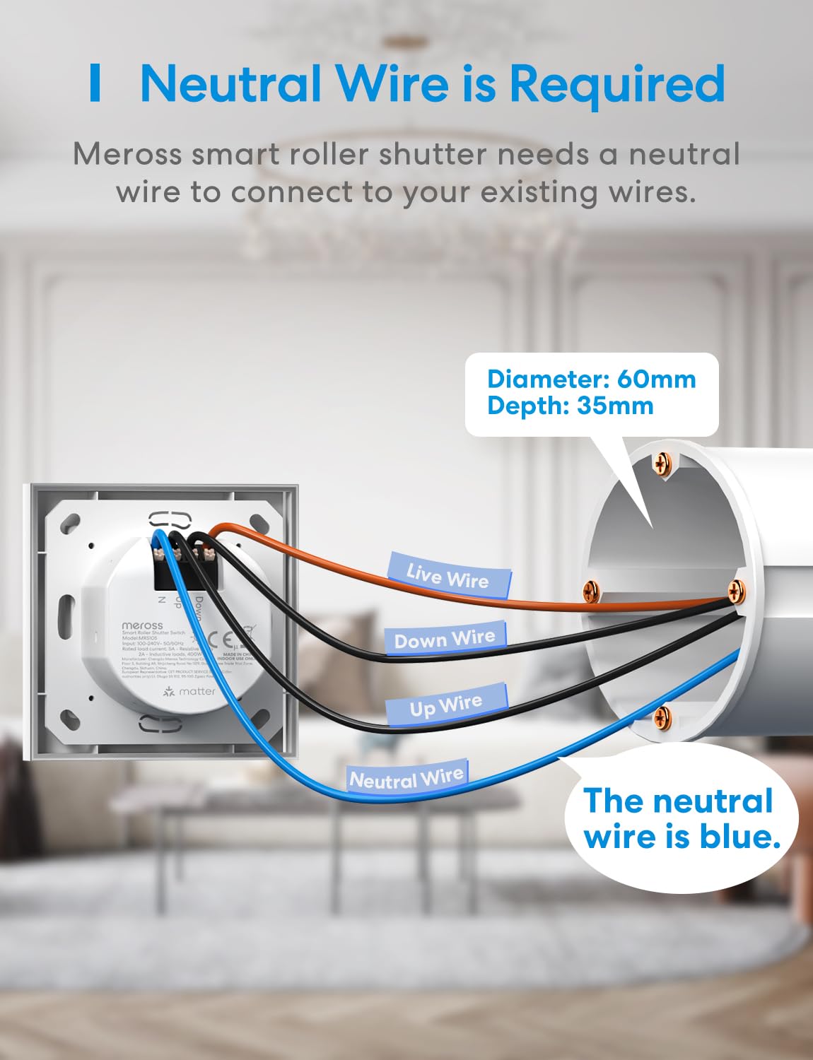 Meross Matte wifi-rolluikschakelaar, compatibel met Apple HomeKit Siri, Alexa, Google Assistant en SmartThings, WiFi Smart rolluiken (neutrale draad vereist), 4 stuks