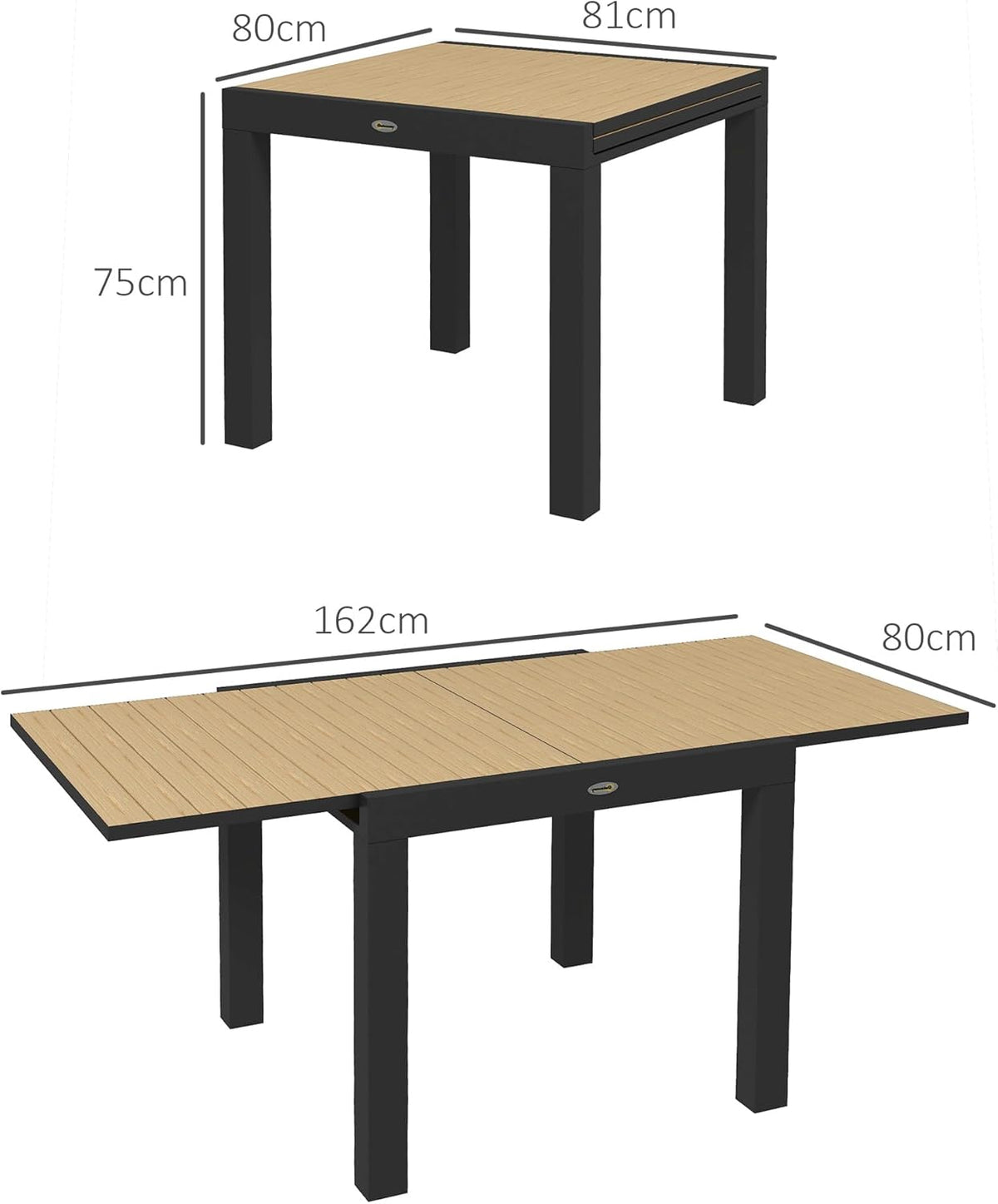 Outsunny Garden Table, Dining Table for 6 People, Patio Table, Expandable Balcony Table, 70 kg Load Capacity Aluminium, Yellow, 81/162 x 80 x 75 cm - QUORE