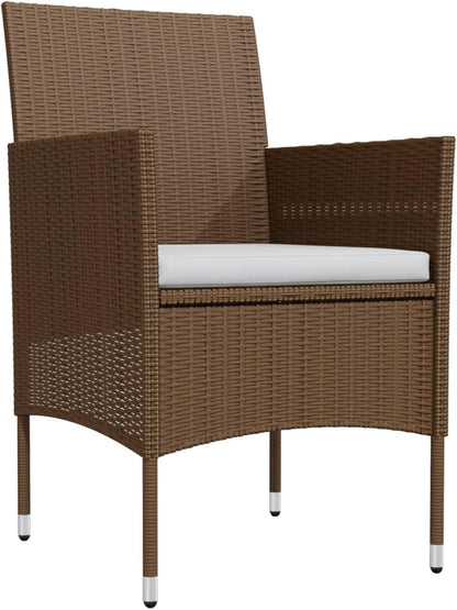 Gecheer Eetkamerset voor tuin, 3-delige set met kussens, tafel en stoelen voor buiten, salontafel en stoelen, polyrotan meubelset, tuinmeubelset van rotan, bruin en zwart - QUORE
