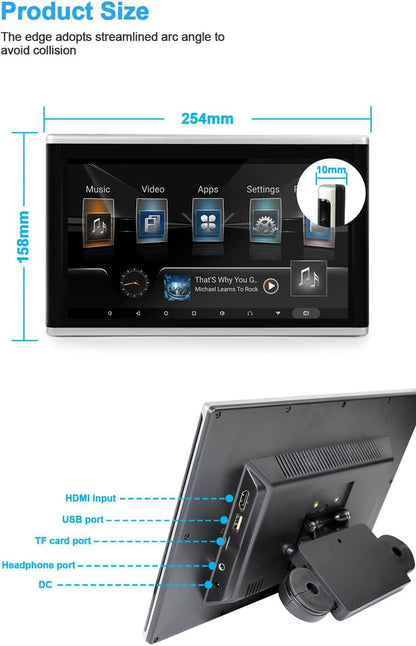 Auto Hoofdsteun Video Spelers - 11.6 Inch 4K Universele Auto Tablet, Multimedia Speler Achterbank Entertainment Systeem 1+16G, Autovideo voor Android 9.0, Ondersteuning voor Meerdere Talen Engels