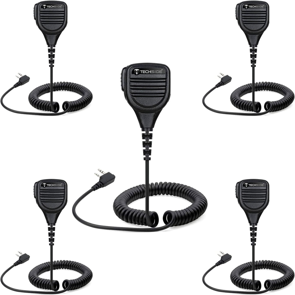TechSide Kenwood Luidsprekermicrofoon, waterdicht, 2-polig, jack 3,5 + draaibare clip voor radio-ontvanger, compatibel TS-T9+ TI-F8+ Midland G10 G11V CT210 BaoFeng UV5RA UV-82 (5 stuks)