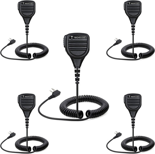 TechSide Kenwood Luidsprekermicrofoon, waterdicht, 2-polig, jack 3,5 + draaibare clip voor radio-ontvanger, compatibel TS-T9+ TI-F8+ Midland G10 G11V CT210 BaoFeng UV5RA UV-82 (5 stuks)