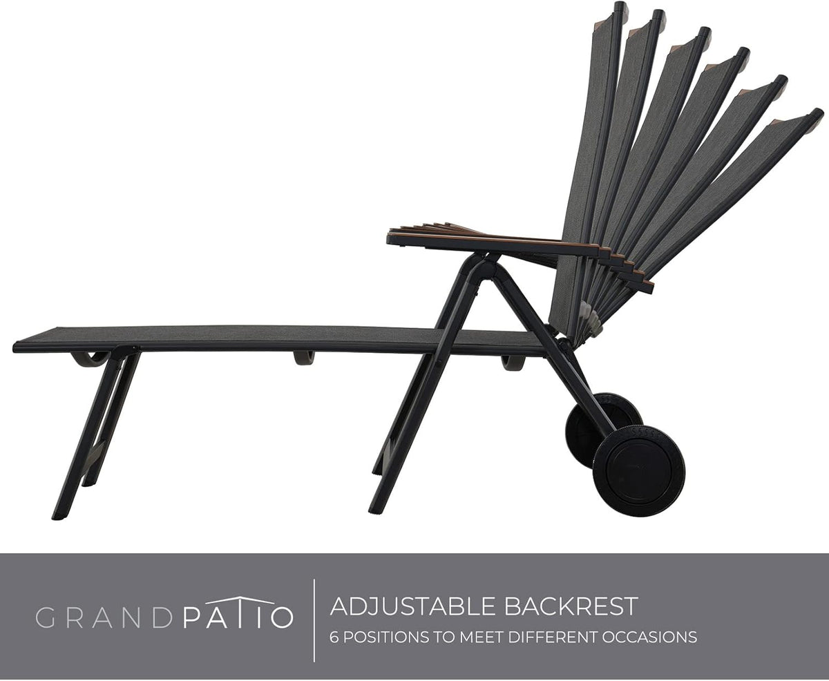 Grand patio Ligstoel, inklapbaar, aluminium ligstoel met 6-voudig verstelbaar, mesh-weefsel, weerbestendig, relaxstoel voor balkon, terras (zwart)