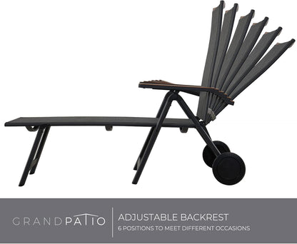 Grand patio Ligstoel, inklapbaar, aluminium ligstoel met 6-voudig verstelbaar, mesh-weefsel, weerbestendig, relaxstoel voor balkon, terras (zwart)