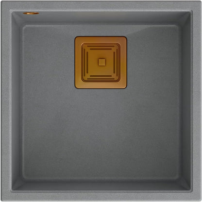 Quadron Wastafel keuken gootsteen granieten spoelbak | afmetingen 41 x 42 x 22,5 cm Kleur: grijs & koper | DAVID 40 enkele wastafel keukenspoelbak | granieten spoelbak | met handmatige sifon