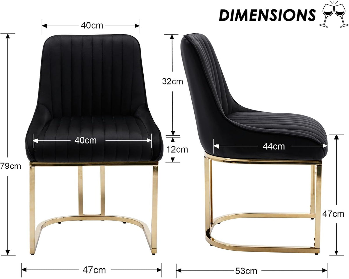 Fluwelen Stoelen – Eetkamerstoelen – Bureaustoelen – Accentstoelen – Armloze Stoelen – Set Van 2 Zwarte Velvet Stoelen – 12 Cm Dik Hoogwaardig Schuim – Stevig Metalen Frame - QUORE