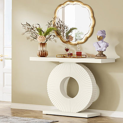 Tribesigns Console Table, Half-Table with Round Base in the Shape of Flowers and Sofa Tables, Hallway, Narrow Entrance Table, 100 x 30 x 79 cm (Cream White)