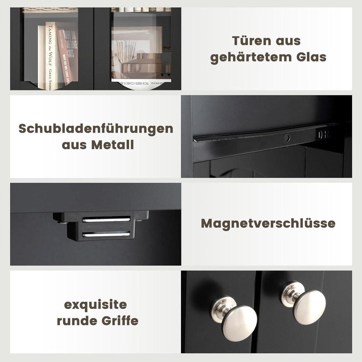 FANTASK Badkamerkast voor woonkamer, badkamer, keuken, vrijstaande hoge kast met kantelbeveiliging en 4 deuren en lade en verstelbare plank, 60 x 30 x 160 cm