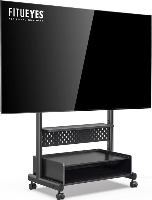 FITUEYES TV stand, roll-up, TV stand with wheels, floor stand, TV trolley for 40-85 inch television, height adjustable, high, max. 60 kg, VESA 600 x 400 mm - QUORE