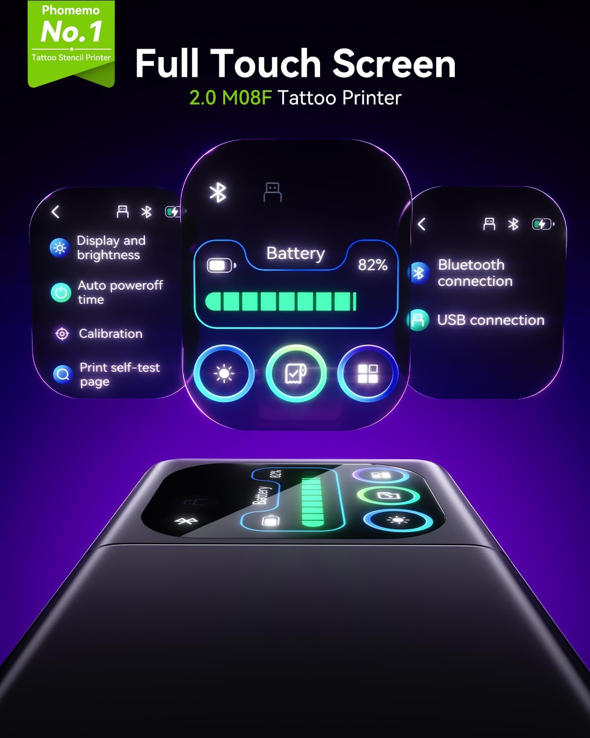 Phomemo M08F Plus Tattoo Stencil Printer Touch Screen Thermal Printer Tattoo Bluetooth Professional Schablone Printer Copier with 10x Premium Transfer Paper - QUORE