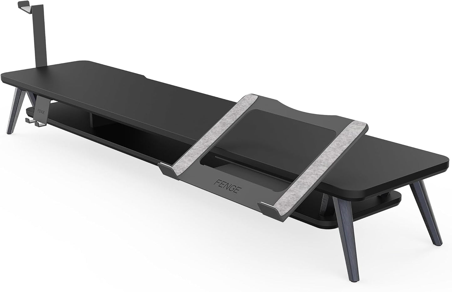 Fenge Monitor Stand, Dual Monitor Riser voor 2 monitoren met verstelbare Laptop Riser, 108cm Desk Organizer met Pad / Hoofdtelefoonhouder Max Belasting 50KG (Zwart)