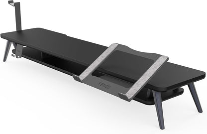 Fenge Monitor Stand, Dual Monitor Riser voor 2 monitoren met verstelbare Laptop Riser, 108cm Desk Organizer met Pad / Hoofdtelefoonhouder Max Belasting 50KG (Zwart)