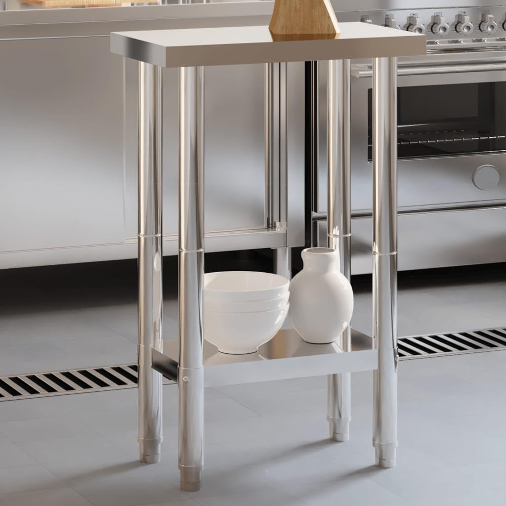 vidaXL Keukenwerktafel 55x55x85 cm roestvrij staal, werktafel keuken, keuken werktafel, keuken werk tafel, werkbank keuken, keuken werkbank - QUORE