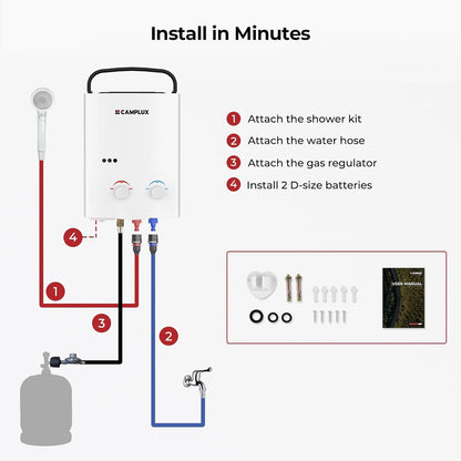 Camplux AY132 Tankless Gasboiler, 5L gas propaan boiler Tankless Instant Warm watermaker 10kW energieklasse A