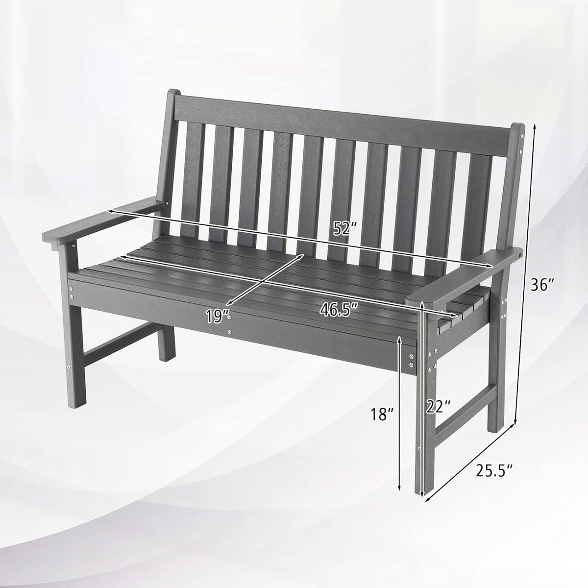 FANTASK Tuinbank, weerbestendig, tot 320 kg belastbaar, parkeerbank, HDPE, terrasbank, grijs, 132 x 65 x 91 cm