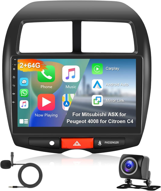 2GB 64GB Android Car Radio for Mitsubishi ASX (2010-2016)/Peugeot 4008 (2012)/Citroen C4 (2007-2013) Carplay Android Car Radio 10.1 Inch Touch Screen 2 Din Bluetooth Navi Wifi Mirror Link FM RDS - QUORE