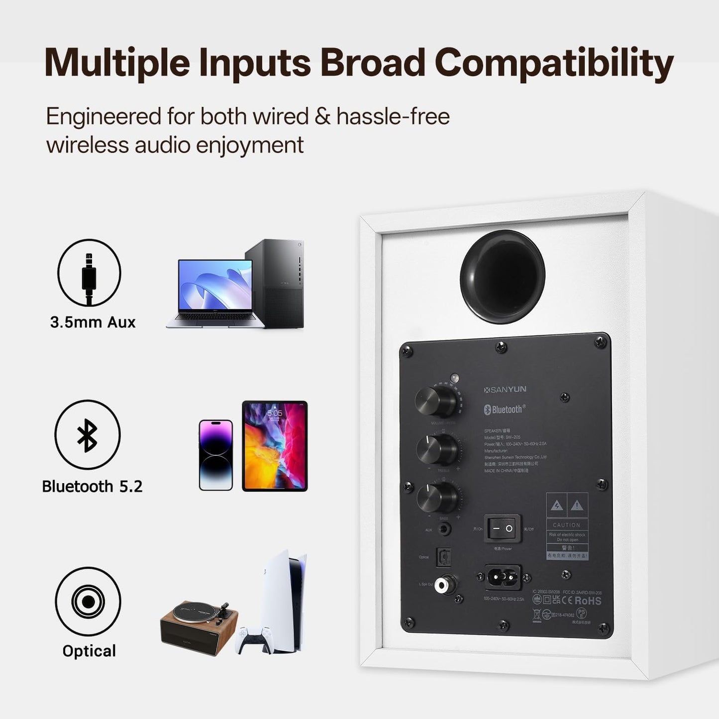 Actieve Boekenplankluidsprekers – Speakers – Luidsprekers – 2.0 Speakers – Near-Field Monitors – Wit – 80W Vermogen – DSP Ruimtelijk Geluid