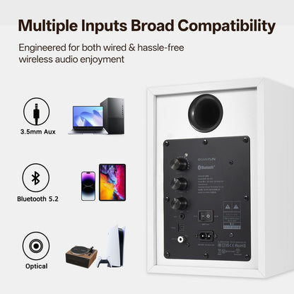 Actieve Boekenplankluidsprekers – Speakers – Luidsprekers – 2.0 Speakers – Near-Field Monitors – Wit – 80W Vermogen – DSP Ruimtelijk Geluid