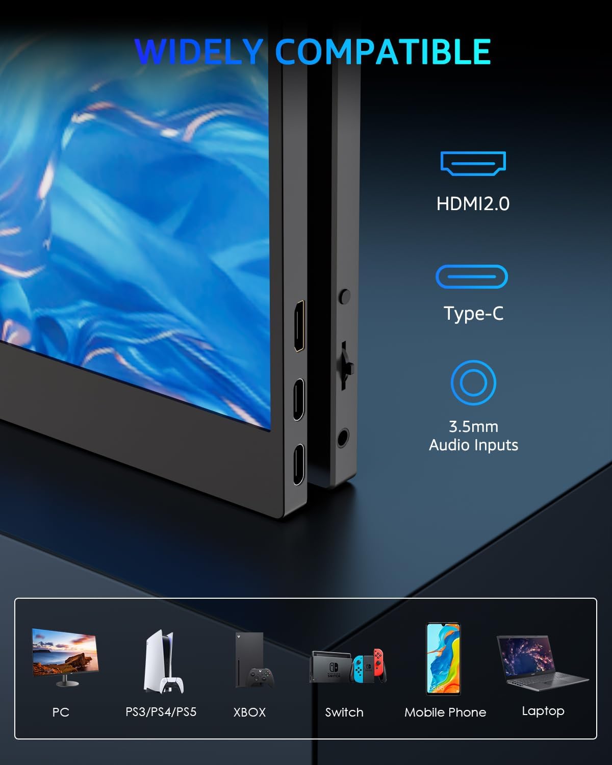 Yodoit 144Hz draagbare monitor, 16,1 inch 1920 × 1080P FHD-scherm met hoge verversingssnelheid, IPS-scherm met USB Type C-poort en ingebouwde luidsprekers, met Smart Cover, compatibel met pc, laptop