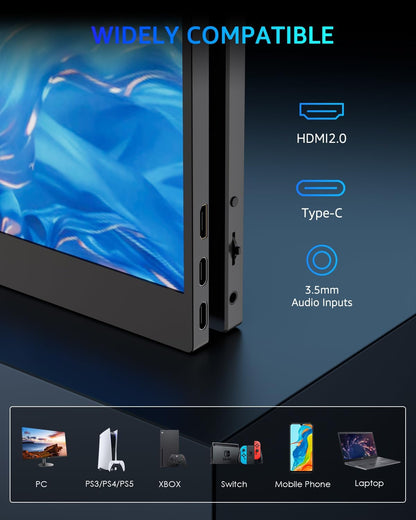Yodoit 144Hz draagbare monitor, 16,1 inch 1920 × 1080P FHD-scherm met hoge verversingssnelheid, IPS-scherm met USB Type C-poort en ingebouwde luidsprekers, met Smart Cover, compatibel met pc, laptop