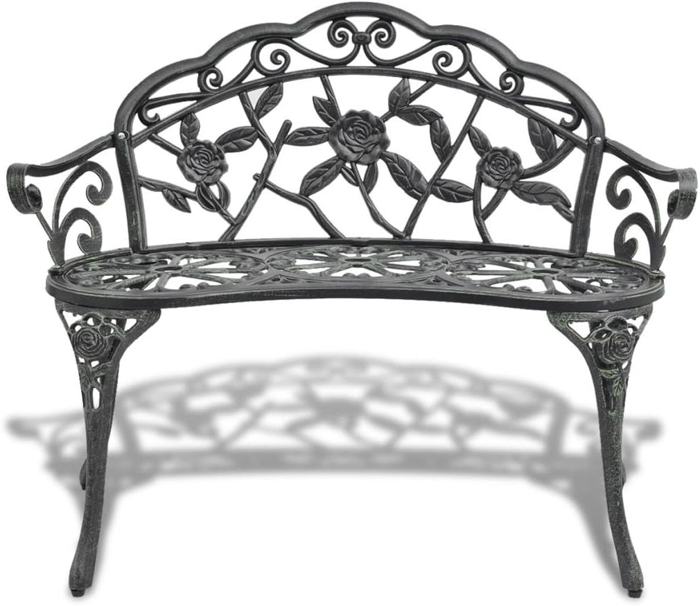 Tidyard Garden Bench Made of Cast Aluminium Green 100 x 54 x 80 cm Patio Bench Garden Bench - QUORE