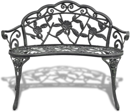 Tidyard Garden Bench Made of Cast Aluminium Green 100 x 54 x 80 cm Patio Bench Garden Bench - QUORE