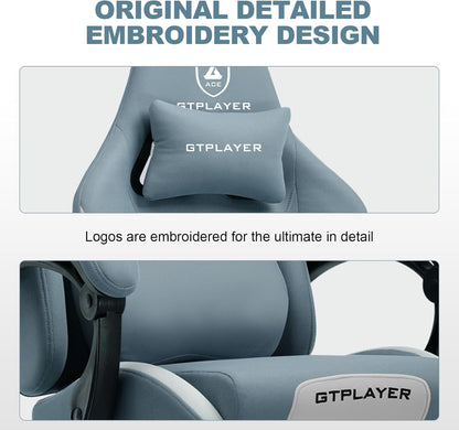 GTPLAYER Gaming Chair, Gamers Chair, Breathable Office Chair Made of High Quality Fabric, Ergonomic PC Chair, Adjustable and Swivel Office Chair with Footrest, Blue - QUORE